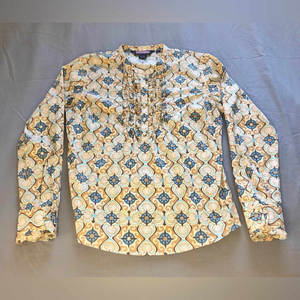 Vineyard Vines by Shep & Ian 3/4” Button Up Ruffled Front Shirt Size 8
